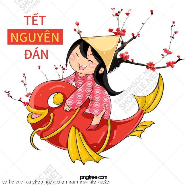 co be cuoi ca chep ngay xuan nam moi file vector